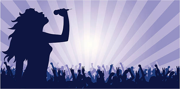 young woman singing on stage vector art illustration