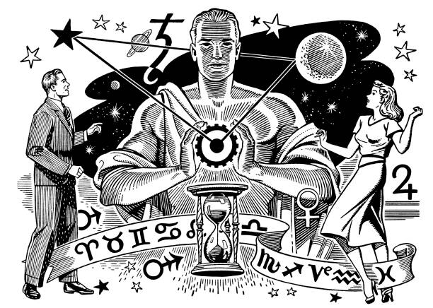 ilustrações de stock, clip art, desenhos animados e ícones de máquina de fazer do zodíaco - moon b&w