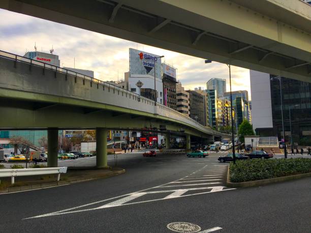 STREET WITH TOKYO CITY BRIDGE stock photo