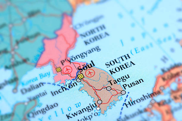SOUTH KOREA Map of South Korea.  south korea stock pictures, royalty-free photos & images