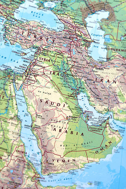 MIDDLE EAST Map of Middle East.  jordan middle east stock pictures, royalty-free photos & images