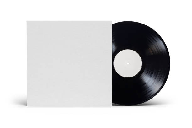 12-inch vinyl lp record in cardboard cover on white background. - vinyl imagens e fotografias de stock