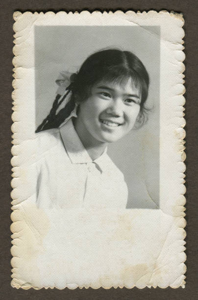 1970s China young girl portrait monochrome old photo Monochrome old photo young girl portrait chinese ethnicity photos stock pictures, royalty-free photos & images