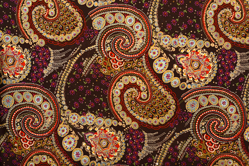 Antique 1910 Red and Blue Scrolling Paisley Fabric 
