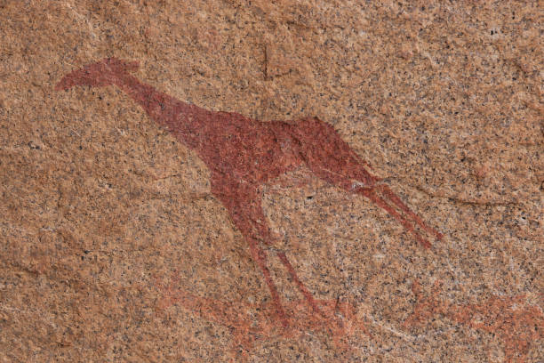 2,000-year-old rock painting depicting a giraffe,  Erongo Mountains, Namibia stock photo