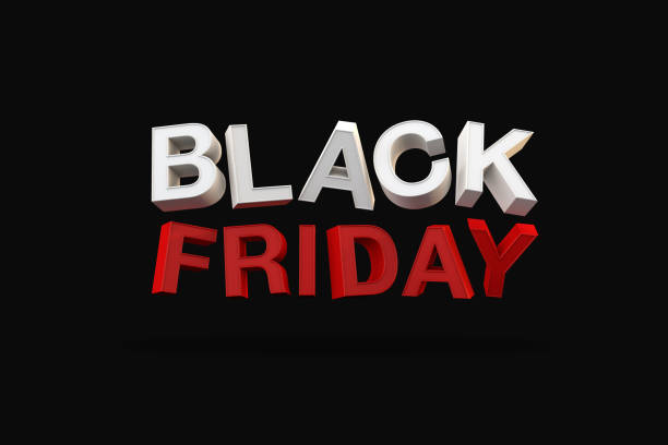 3d black friday text for mega promotion isolate stock photo