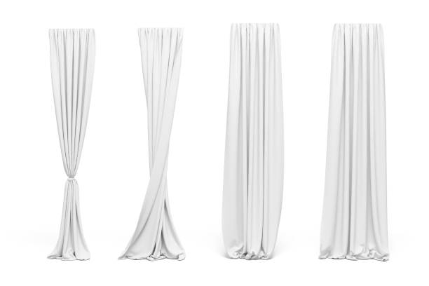 3d curtains on white background 3d curtains on white background curtain stock pictures, royalty-free photos & images