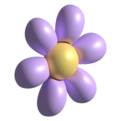 3d daisy flower in cartoon style. Cute purple chamomile. 3d rendering lilac spring illustration. Suitable for decoration of festive decor, parties, products, banners of social networks and websites