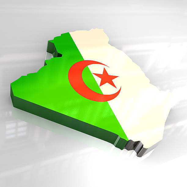 3d golden map of algeria stock photo