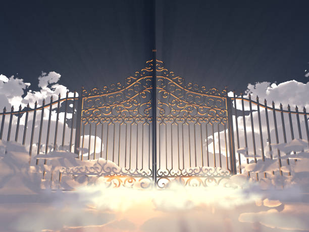 3d illustration of a gate in the sky stock photo
