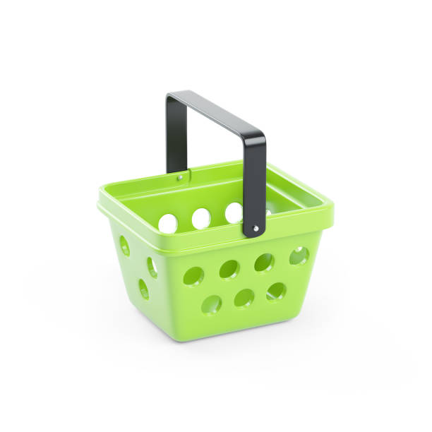 3d illustration of green shopping basket stock photo