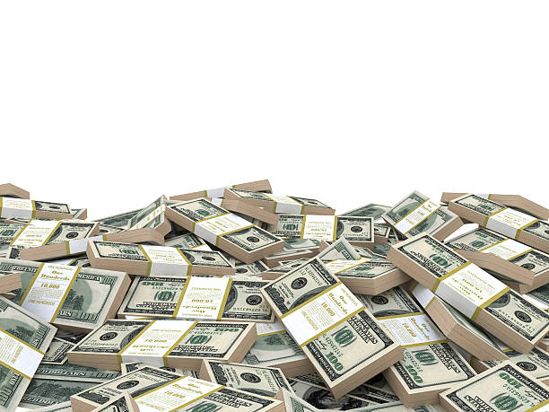 3d illustration stack of dollars heap, over white background - 大組物體 個照片及圖片檔