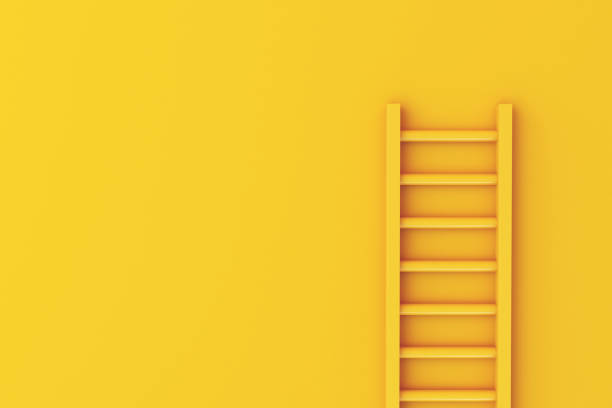 3d Ladder on yellow wall background 3d illustration. Ladder on yellow wall background. Business concept. ladder stock pictures, royalty-free photos & images