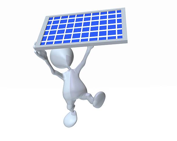 3d man balancing solar energy and clean power stock photo