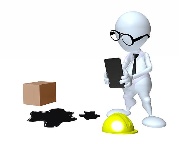 3d man inspecting slip and fall workplace accident stock photo