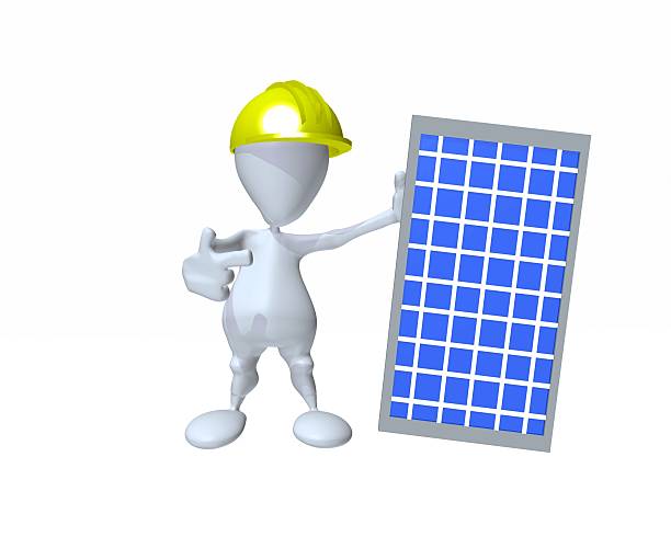 3d man installing solar energy and clean power stock photo