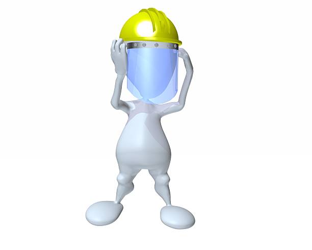 3d man wearing a face protector and hardhat stock photo