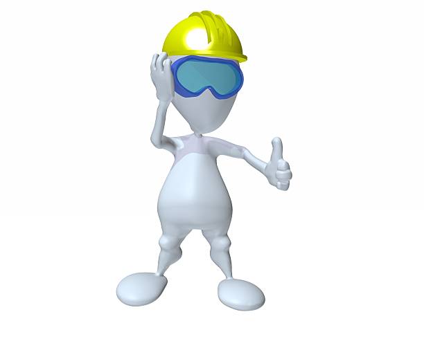 3d man wearing proper eye protection and a hardhat stock photo
