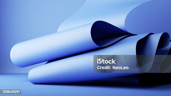 istock 3d render, abstract fashion background with blue folded paper or textile ribbon 1318431597