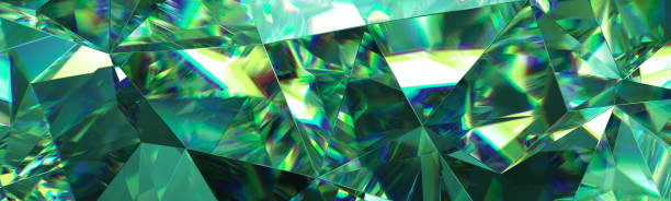 3 d レンダリング、抽象緑結晶背景、多面的なテクスチャ、エメラルドの宝石マクロ、パノラマ、広いパノラマ多角形壁紙 - エメラルド ストックフォトと画像