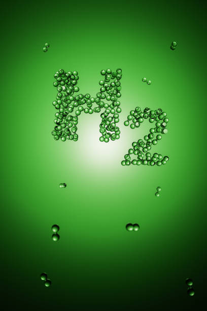 3d render: abstrakta vätemolekyler h2 bildar bokstäverna "h2" framför grön bakgrund. grön energi, grönt väte. - green hydrogen bildbanksfoton och bilder
