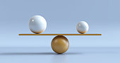 istock 3d render, balancing balls placed on scales or weigher, isolated on blue background 1301075070