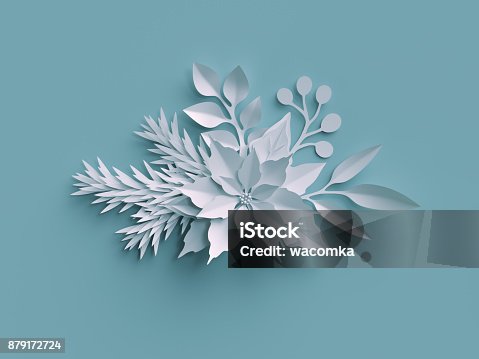 istock 3d render, christmas background, white paper cut, festive elements, holiday decoration, greeting card 879172724