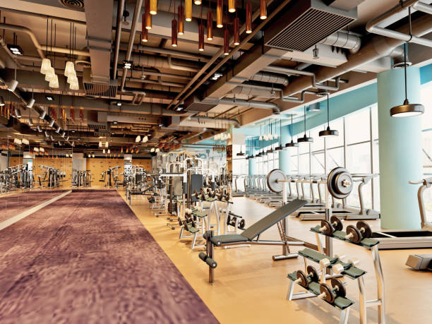 3d render gym fitness center - elemento ginásio imagens e fotografias de stock