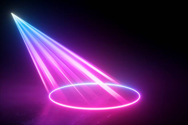 3d render, neon light abstract background, blue pink laser rays in the dark, projecting circle on the stage floor. 3d render, neon light abstract background, blue pink laser rays in the dark, projecting circle on the stage floor. geomagnetic storm stock pictures, royalty-free photos & images