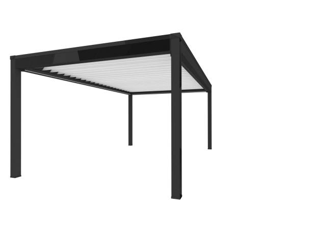 3d render of bioclimatic pergola, motorized louvered roof stock photo