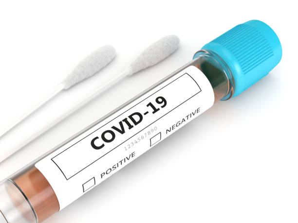 3d render of covid-19 nasal swab laboratory test 3d render of covid-19 nasal swab laboratory test over white cotton swab stock pictures, royalty-free photos & images