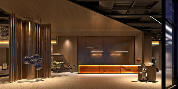 3d render of luxury hotel lobby and reception stock photo