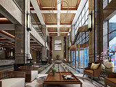istock 3d render of luxury hotel reception and lobby 1313754558