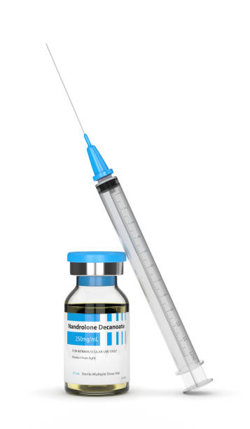 3d render of nandrolone decanoate vial with syringe