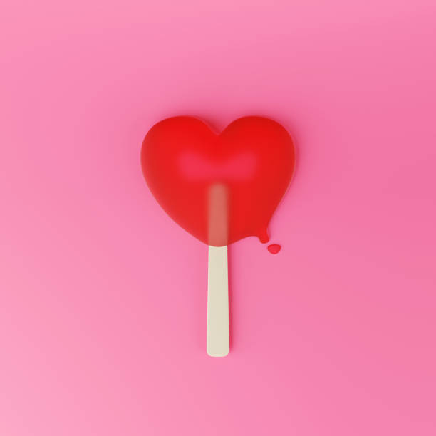 3d render of red heart ice cream on pink background. stock photo