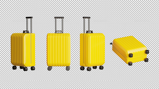 3d render of yellow suitcase isolated on ransparency with clipping path