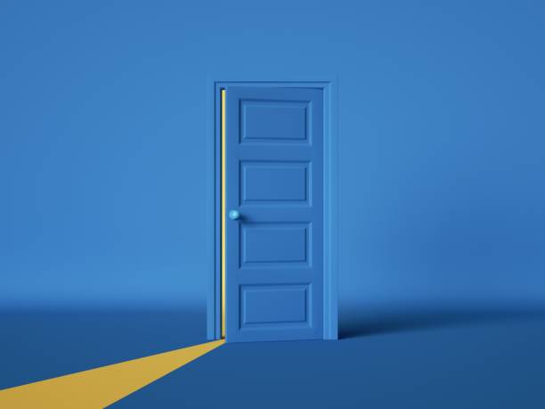 photos/3d-render-open-blue-door-isolated-on-blue-background