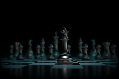 3d Rendered Metal Chess Pieces Concept