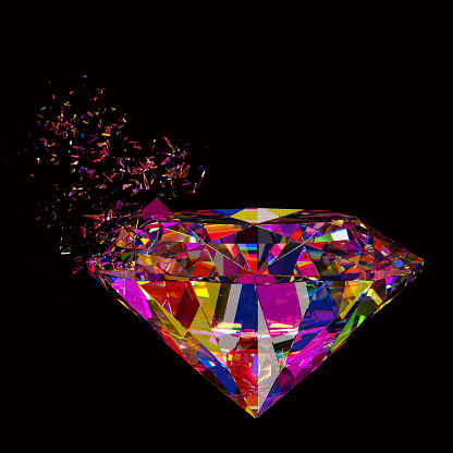 diamond colorful background broken refraction 3d render sparkling rendered illustration glass shattered head side
