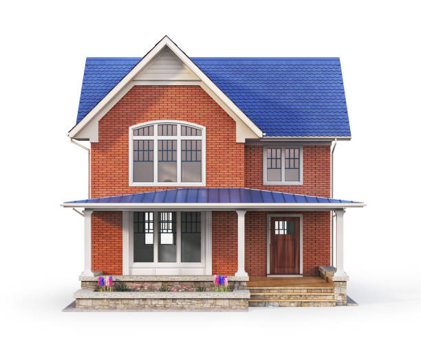 3d rendering brick house isolation on a white. 3d illustration stock photo