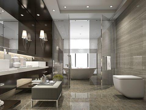3d Rendering Modern And Luxury Bathroom And Toilet Stock Photo - Download  Image Now - iStock