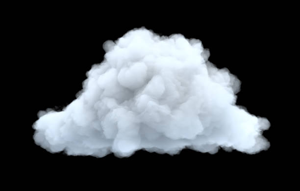 3d rendering of a white bulky cumulus cloud on a black background. stock photo
