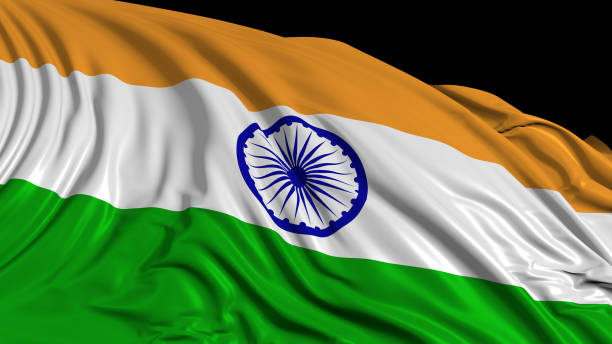 3d rendering of an Indian flag. The flag develops smoothly in the wind stock photo