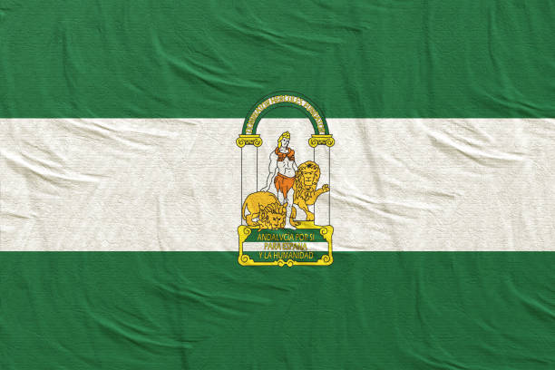 3d rendering of Andalucia Community flag 3d rendering of a Spanish Andalucia community flag silk andalusia stock pictures, royalty-free photos & images