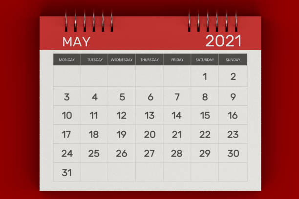 3d het teruggeven van bedrijfs maandelijkse kalender met metaalpiraal-verbindend. - mei stockfoto's en -beelden