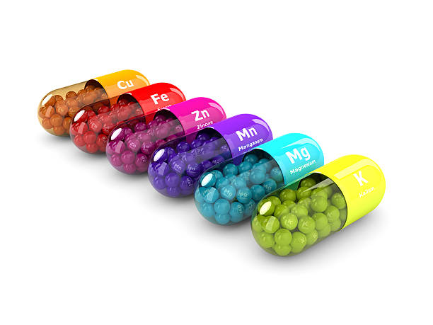 3d rendering of dietary supplements isolated over white - mineraal stockfoto's en -beelden