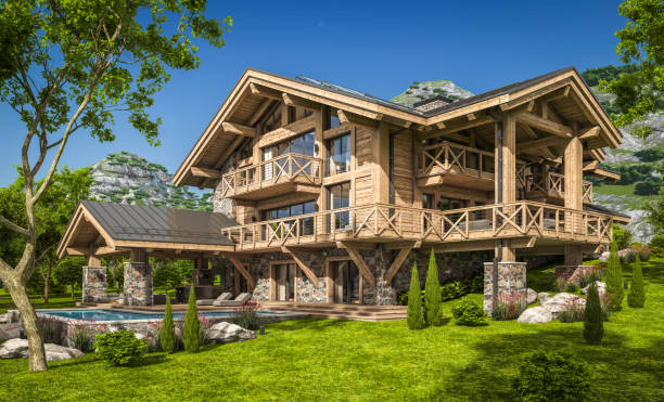 3d rendering of modern cozy chalet stock photo