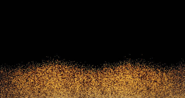3d rendering - small bubbles of bright gold on a black background stock photo