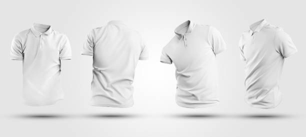 3d rendering white polo mockup, isolated on background, front, back, side. stock photo