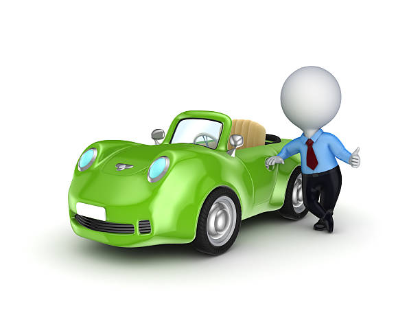 3d small person selling the car. stock photo